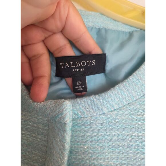 NWT Talbots Petities Women Aqua Blue Cotton Blend Tweed Blazer size 12P - Picture 6 of 9